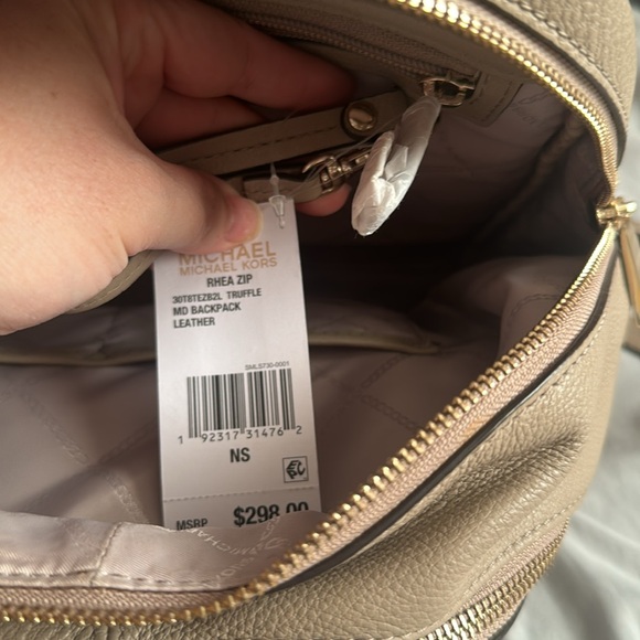 Michael Kors Rhea zip leather backpack in color truffle - Picture 12 of 14